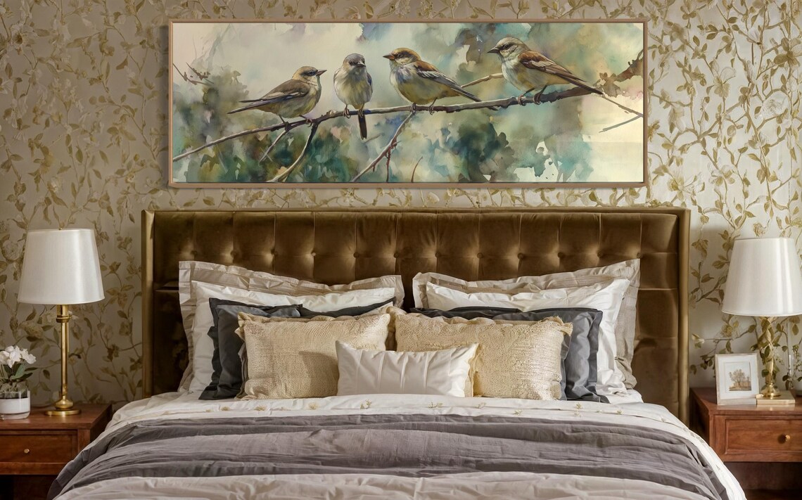 Watercolor Sparrow Bird Print, Panoramic Wall Art - Image 2