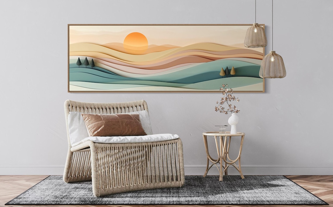 Abstract Sunrise Landscape, Boho Wall Art Print - Image 2
