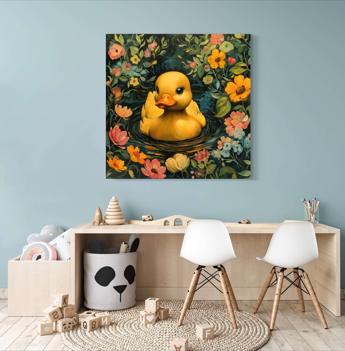 Whimsical Rubber Duck Flowers Playful Nursery Childrens Art Print - Image 2