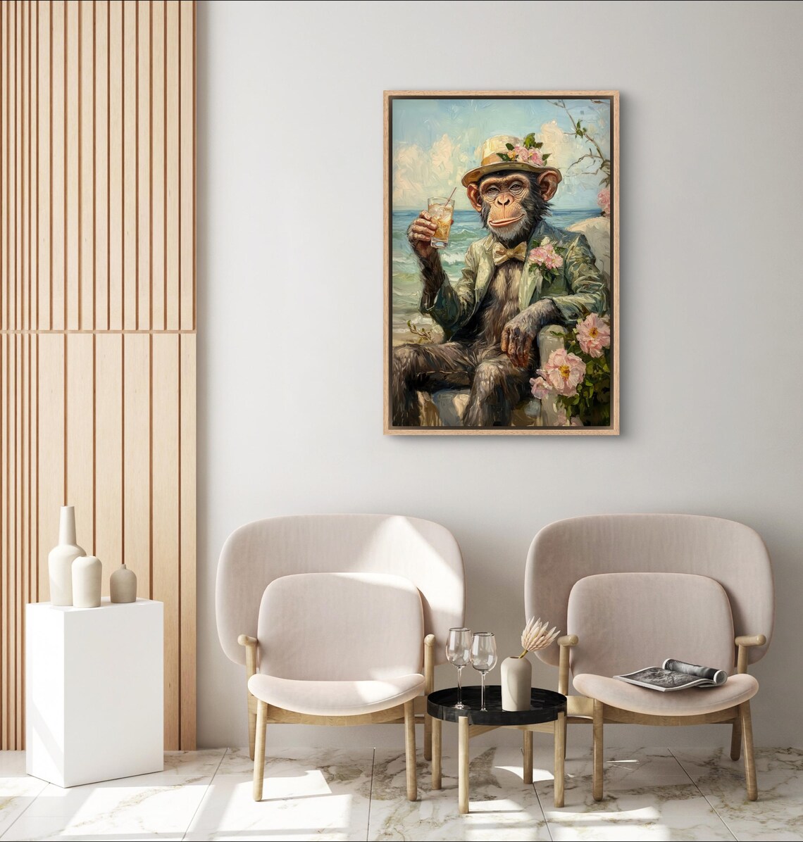 Dapper Chimpanzee In Suit With Cocktail Beachside Quirky Humor Art Poster - Image 3