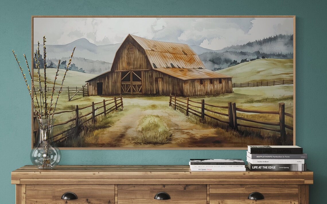 Vintage Barn Country Scene, Panoramic Art Print - Image 2