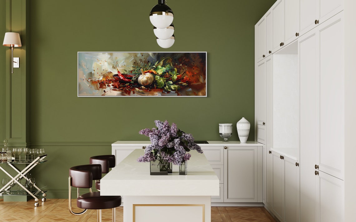 Rustic Spices Herbs Still Life Garlic Chili Pepper Panoramic Print - Image 4