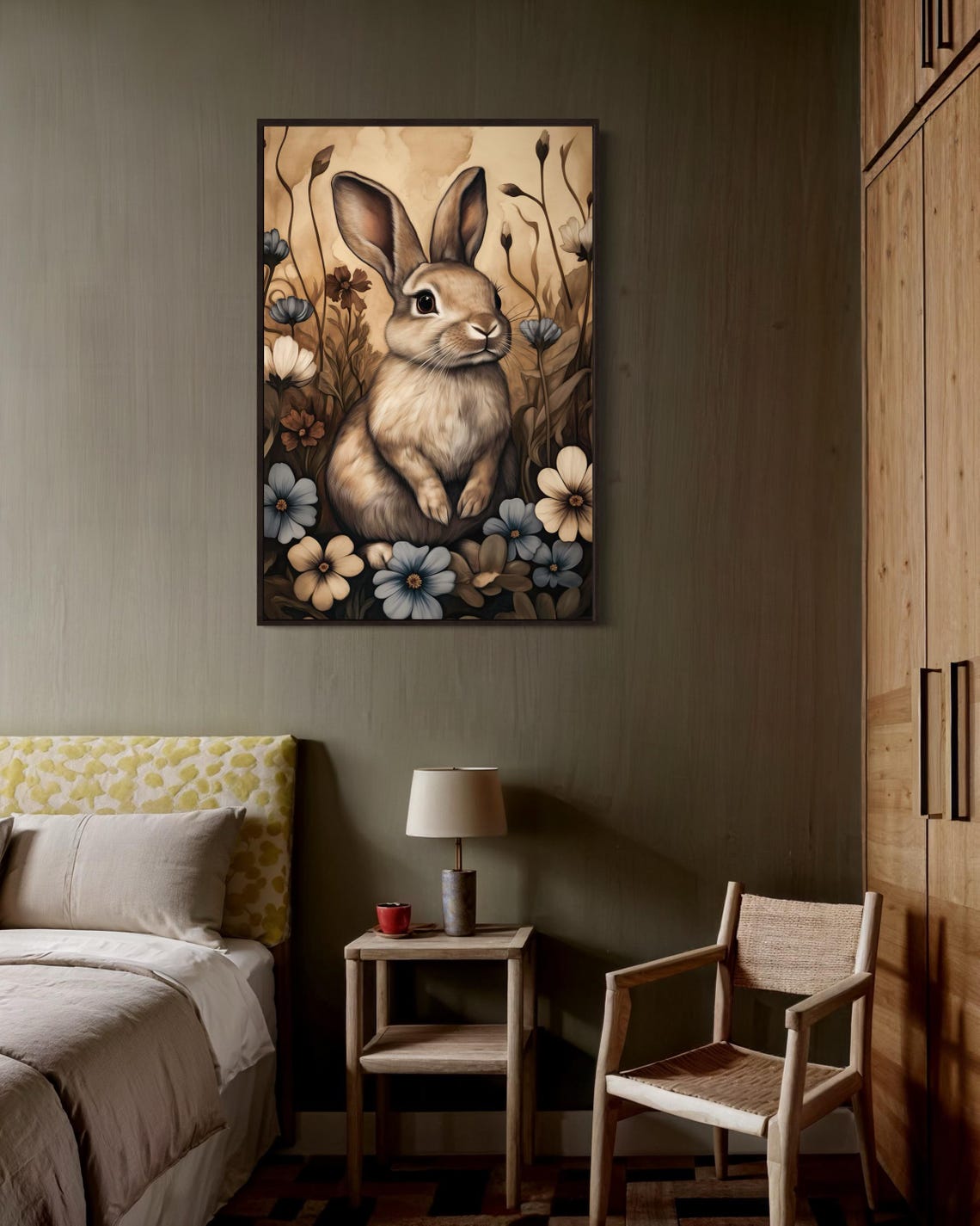 Cute Rabbit In Flower Garden Vintage Wildlife Bunny Art Wall Print - Image 3