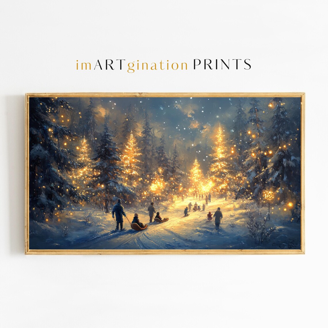 Winter Landscape With Sleds, Winter Wonderland Art Print - Image 2