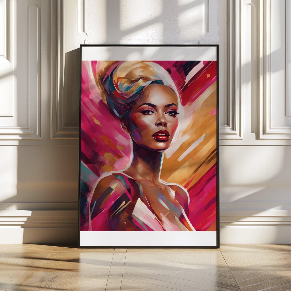 Vibrant Abstract Woman Portrait Poster With Magenta and Gold Energy