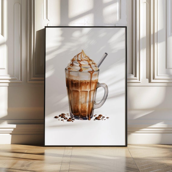 Iced Coffee Watercolour Wall Art Coffee Lover Dcor Kitchen Coffee Print Coffee Shop Dcor Caramel Latte Home Coffee Dcor Coffee Art