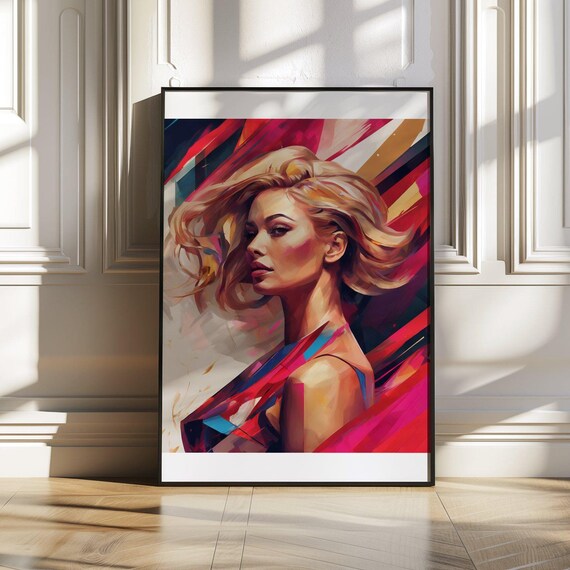 Blonde Woman Profile Abstract Poster With Vibrant Red Brushstrokes