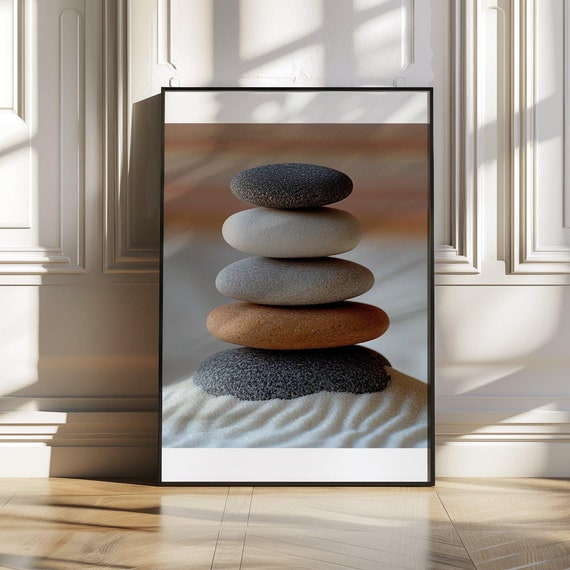 Modern Minimalist Stone Stack Wall Art Zen Balance Print Serene Rock Formation Calming Dcor For Home Or Office Nature Photography