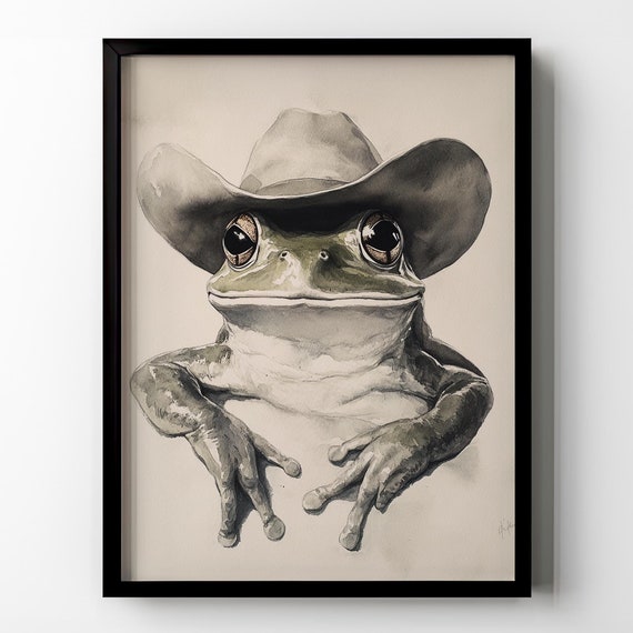 Frog Cowboy Hat Print Poster Funny Frog Wall Art Cute Nursery Kids Room Wall Decor Western Goose Lover Gift Idea Matte Poster