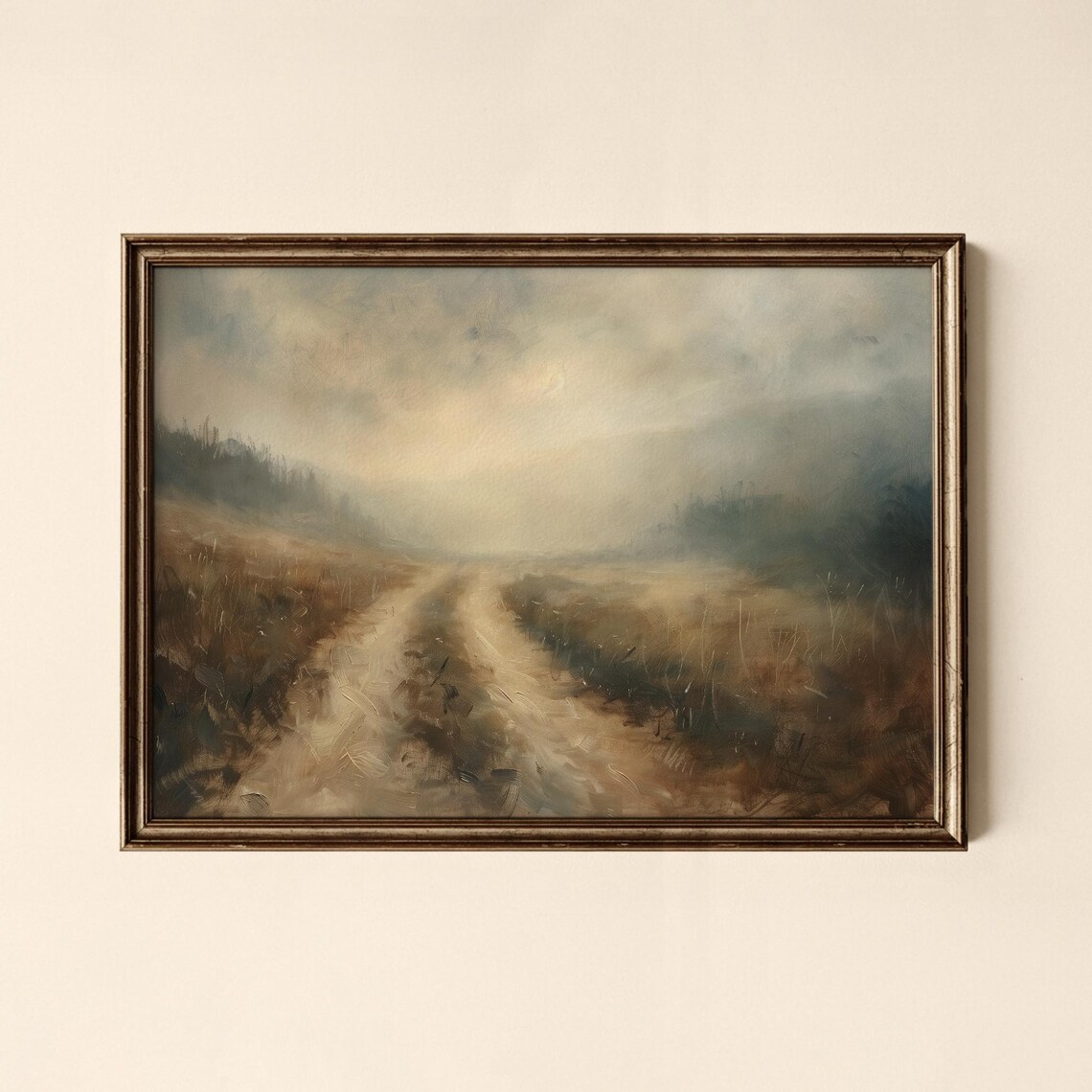 Vintage Tonal Meadow Path Quiet Pastoral Landscape Art Poster