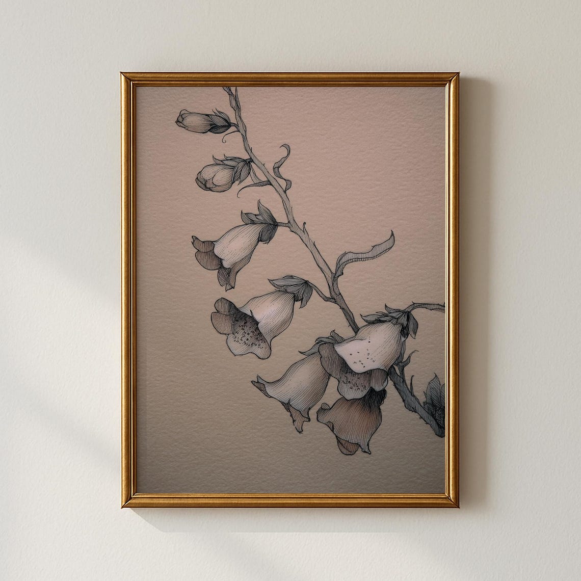 Vintage Foxglove Botanical Sketch Monochrome Floral Study Poster