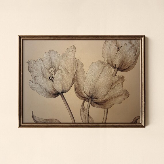 Vintage Tulip Botanical Bedroom Art Print