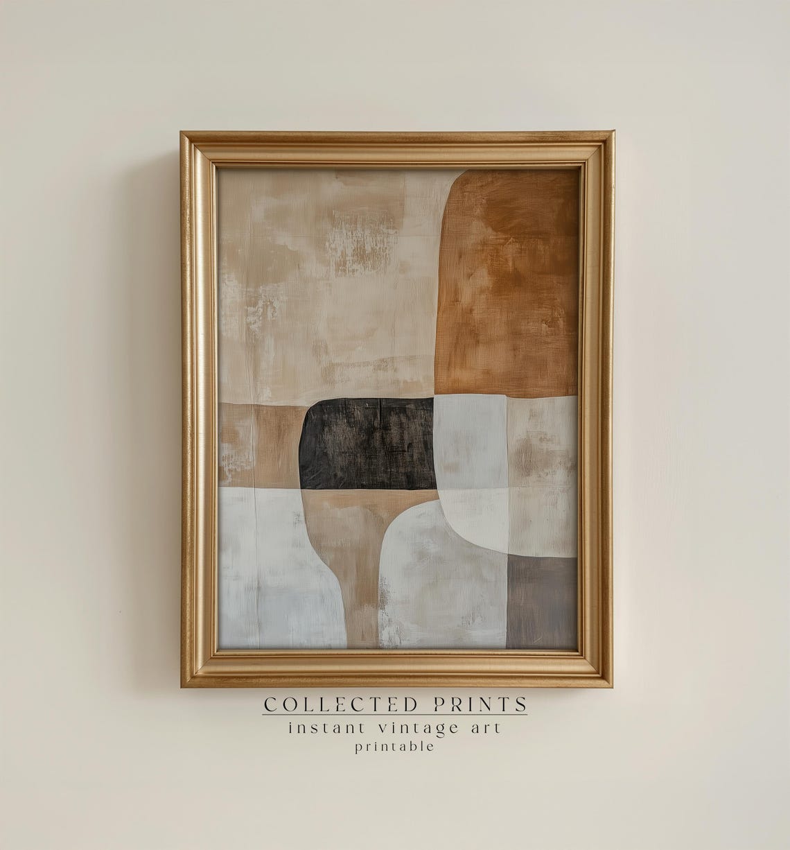 Abstract Beige Brown Geometric Shapes Modern Vintage Style Poster