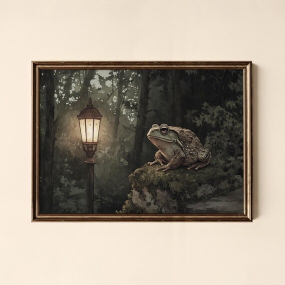 Dark Toad By Forest Lamp Vintage Fairytale Watercolor Art Print