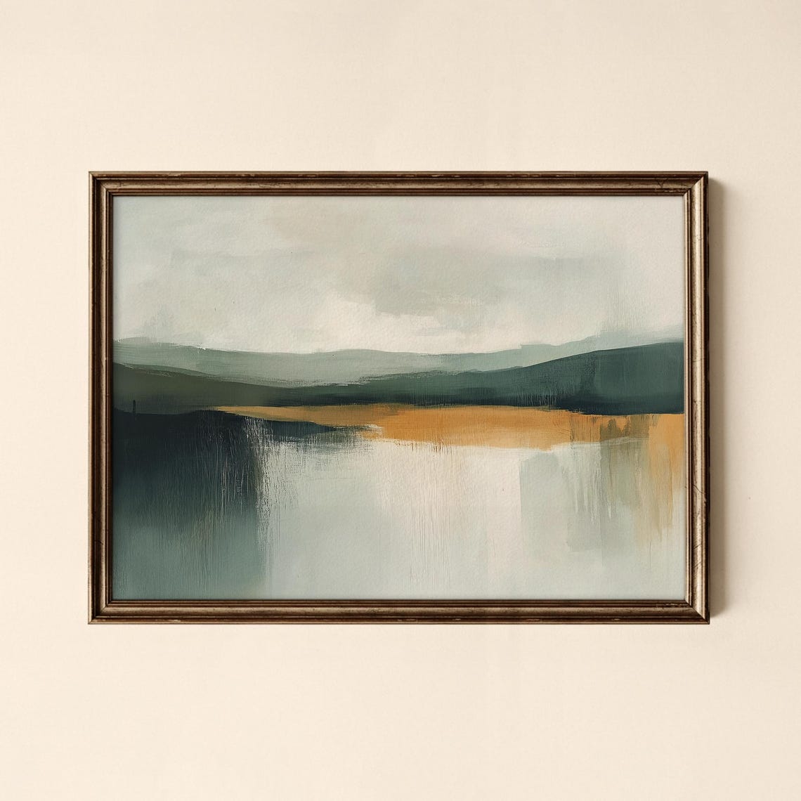 Green Abstract Landscape Ochre Lake Modern Minimalist Art Print