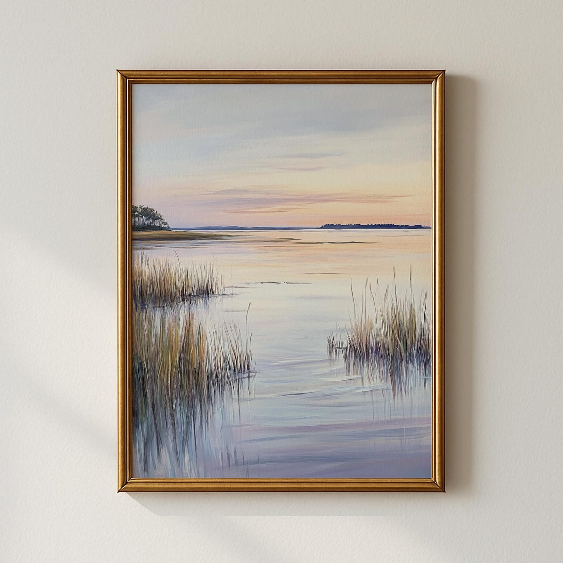 Peaceful Coastal Wetland Sunset Reflection Seascape Wall Art