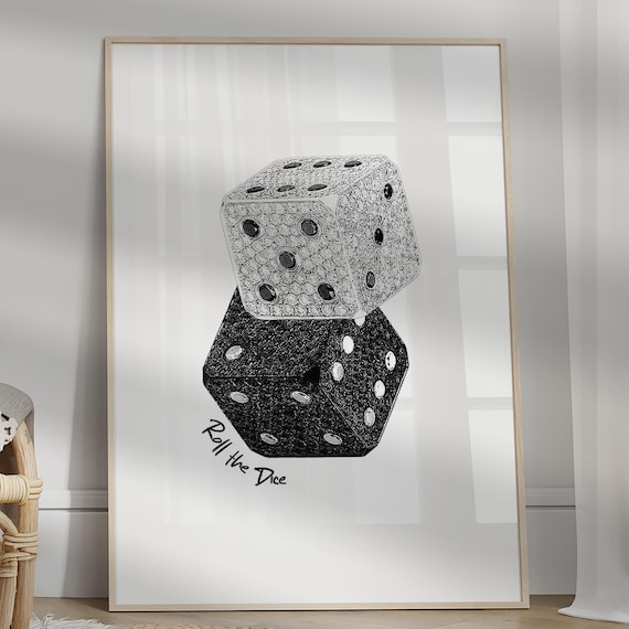 Roll The Dice Lucky Glitter Dice Poster Black And White Trendy
