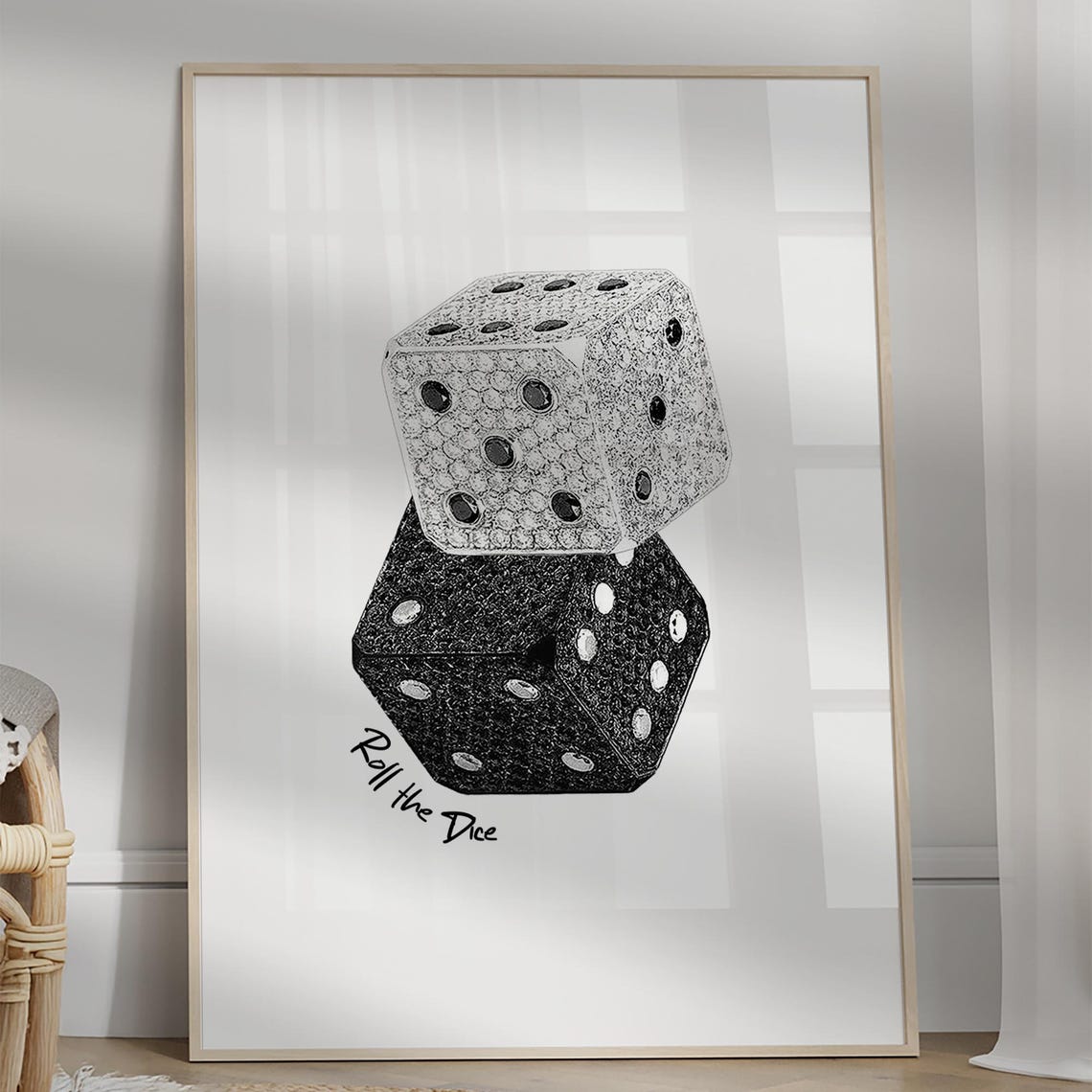 Roll The Dice Lucky Glitter Dice Poster Black And White Trendy