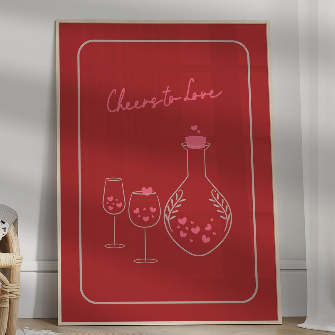 Cheers to Love Red Wine Glasses Romantic Valentine Decor Poster