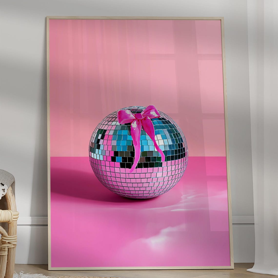 Pink Disco Ball Bow Coquette Aesthetic Girly Glam Party Poster