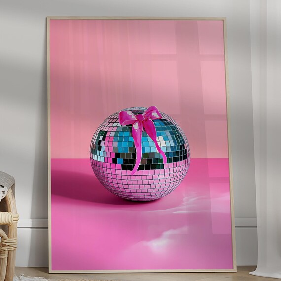Pink Disco Ball Bow Coquette Aesthetic Girly Glam Party Poster