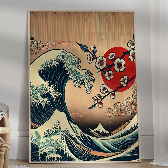 The Great Wave Hokusai Poster Japanese Wall Art Mountain Landscape Colourful Print Abstract