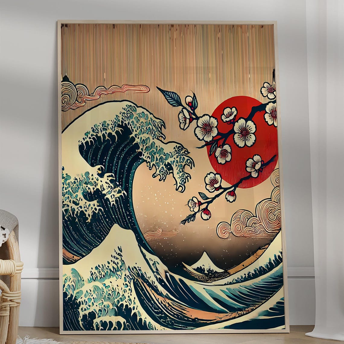 The Great Wave Japanese Cherry Blossom Red Sun Ukiyo E Poster