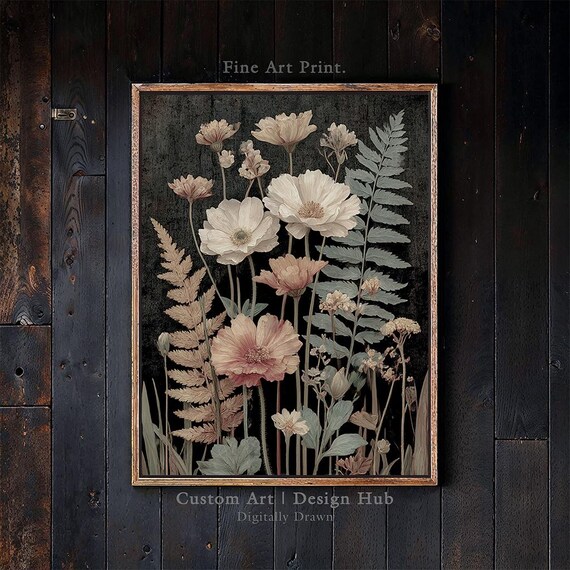 Vintage Floral Wall Art Print Botanical Flower Painting Rustic Nature Decor
