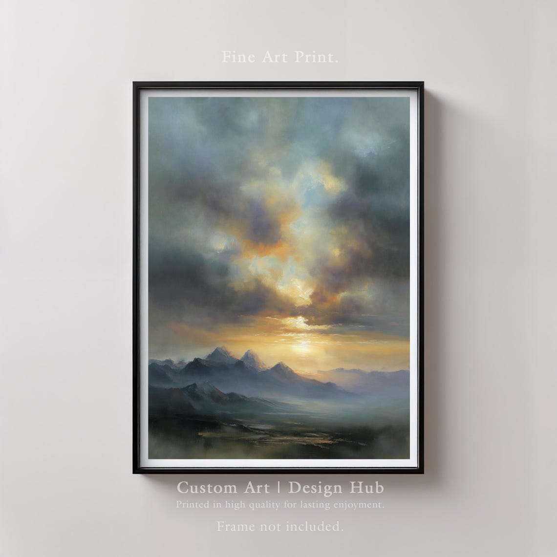 Dramatic Mountain Sunset Golden Clouds Landscape Fine Art Poster