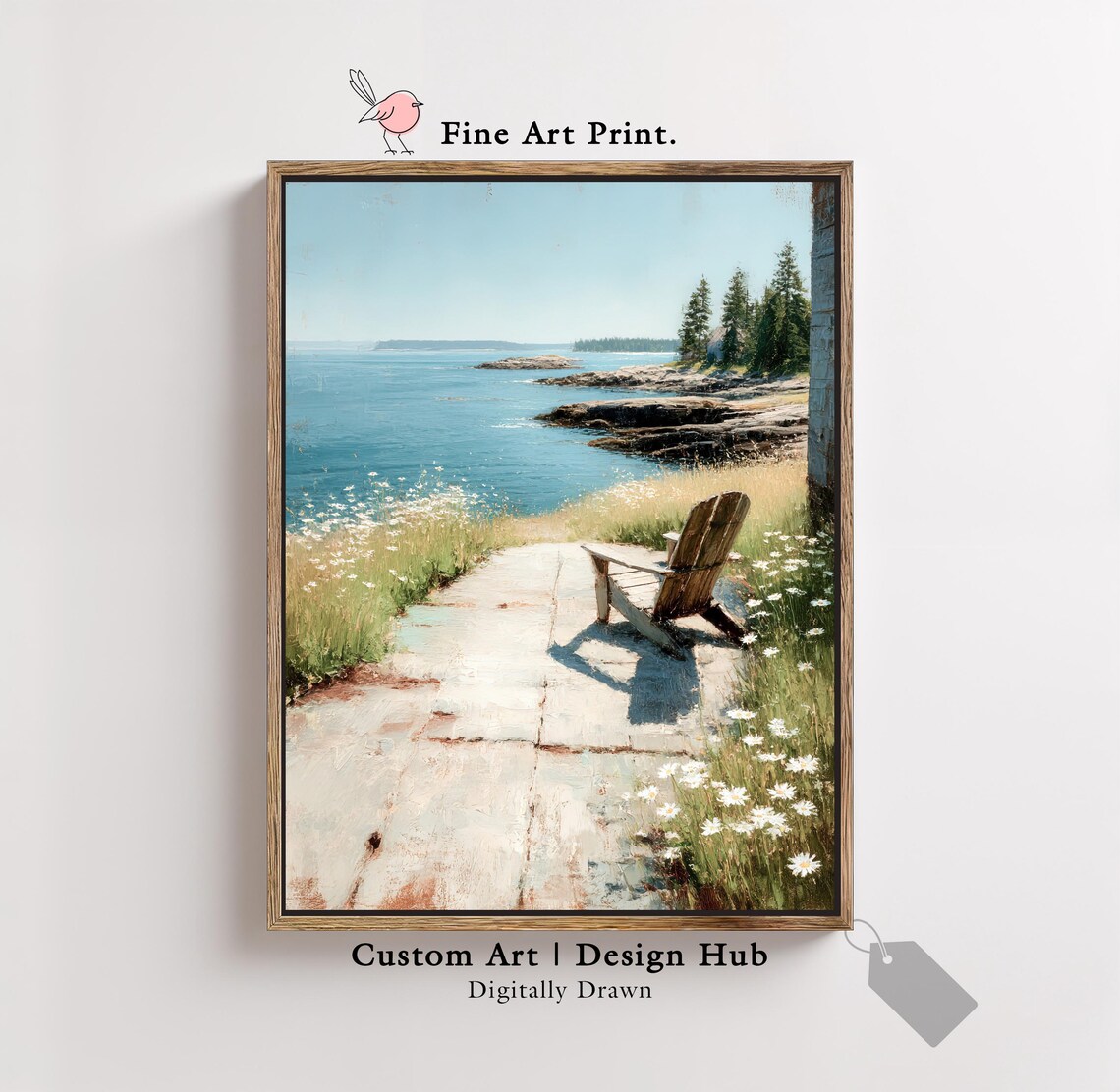 Coastal Chair Art Print, Seaside Landscape