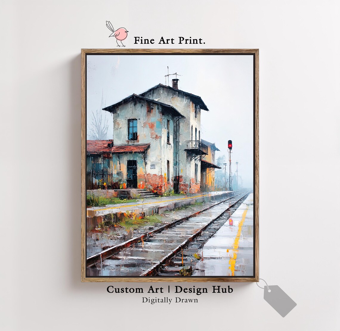 Old Train Station Vintage Travel Poster, Railway Painting