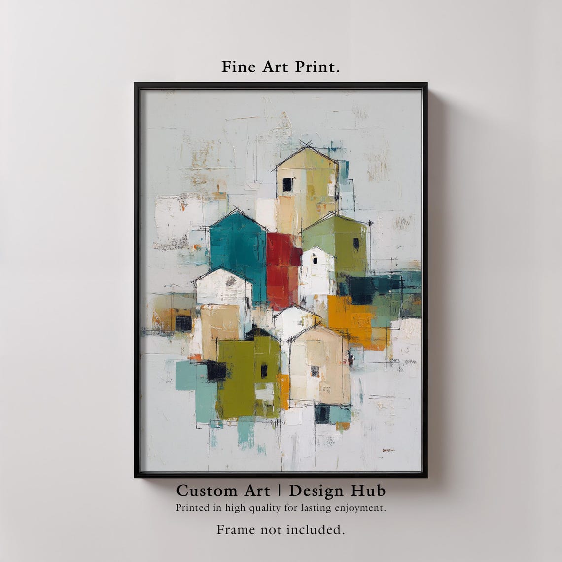 Abstract Cityscape Print Modern Geometric Houses Urban Wall Art