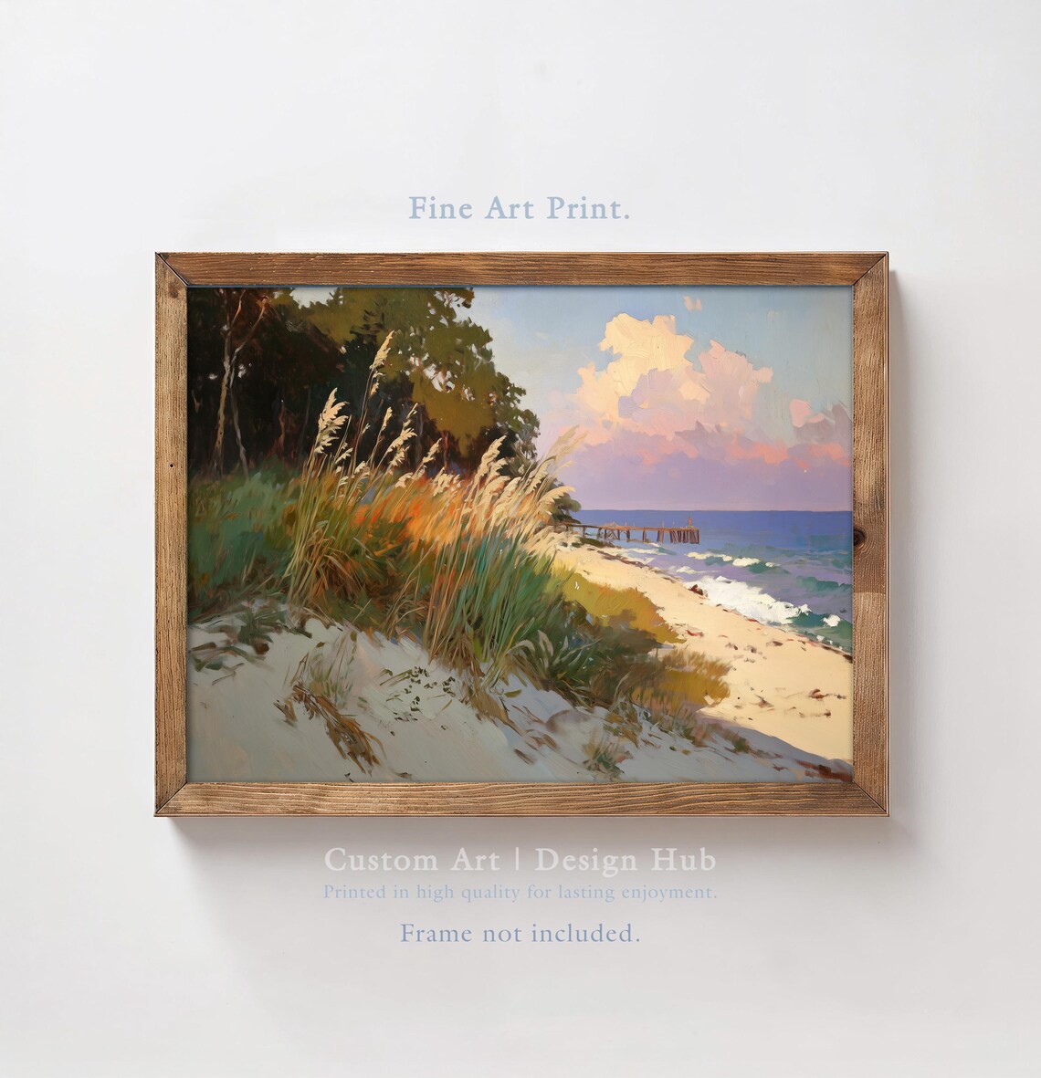 Golden Beach Dunes Sea Oats Sunset Ocean Oil Painting Wall Art