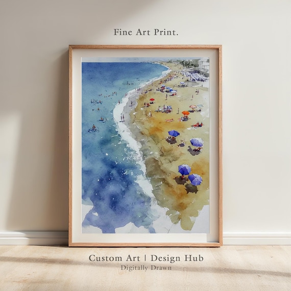 Watercolor Beach And Umbrellas Poster Print