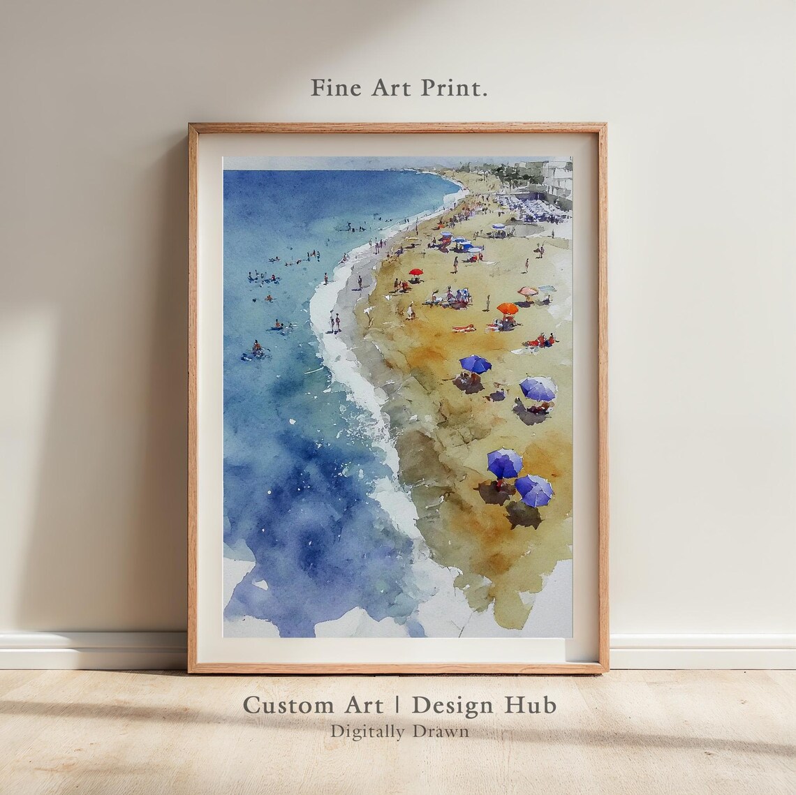 Watercolor Beach And Umbrellas Poster Print