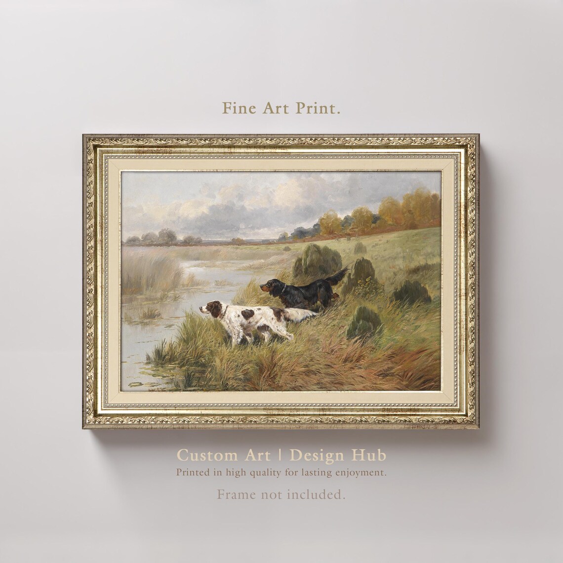 Hunting Dogs Landscape Print, Vintage Countryside