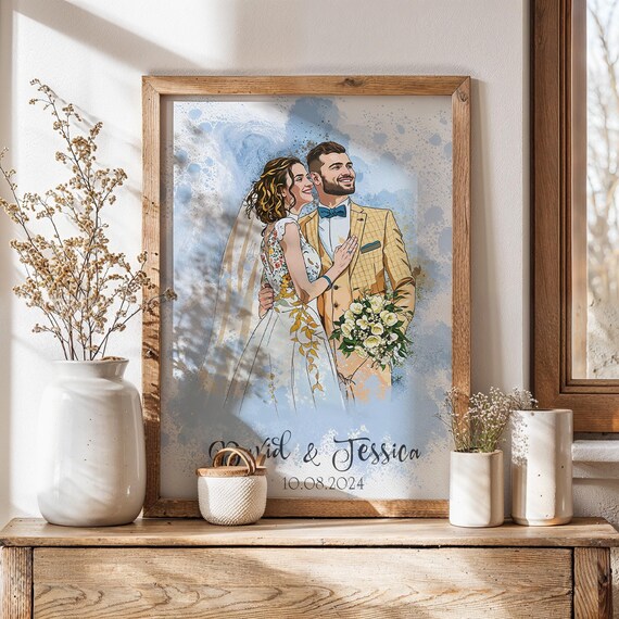 Painting From Photo Wedding Illustration Custom Portrait Couple Watercolor Gift For Her Art