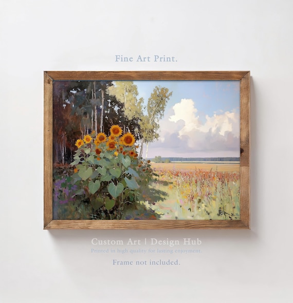 Sunflower Meadow Oil Painting Rustic Summer Countryside Poster