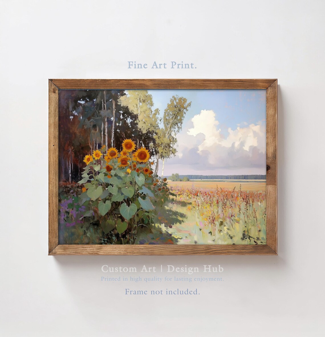 Sunflower Meadow Oil Painting Rustic Summer Countryside Poster