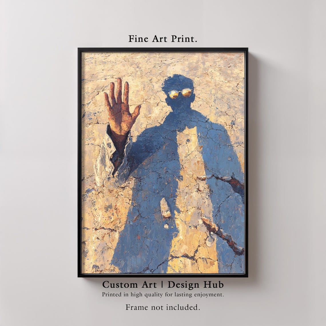 Surreal Shadow Man Sunglasses Cracked Plaster Textured Wall Art