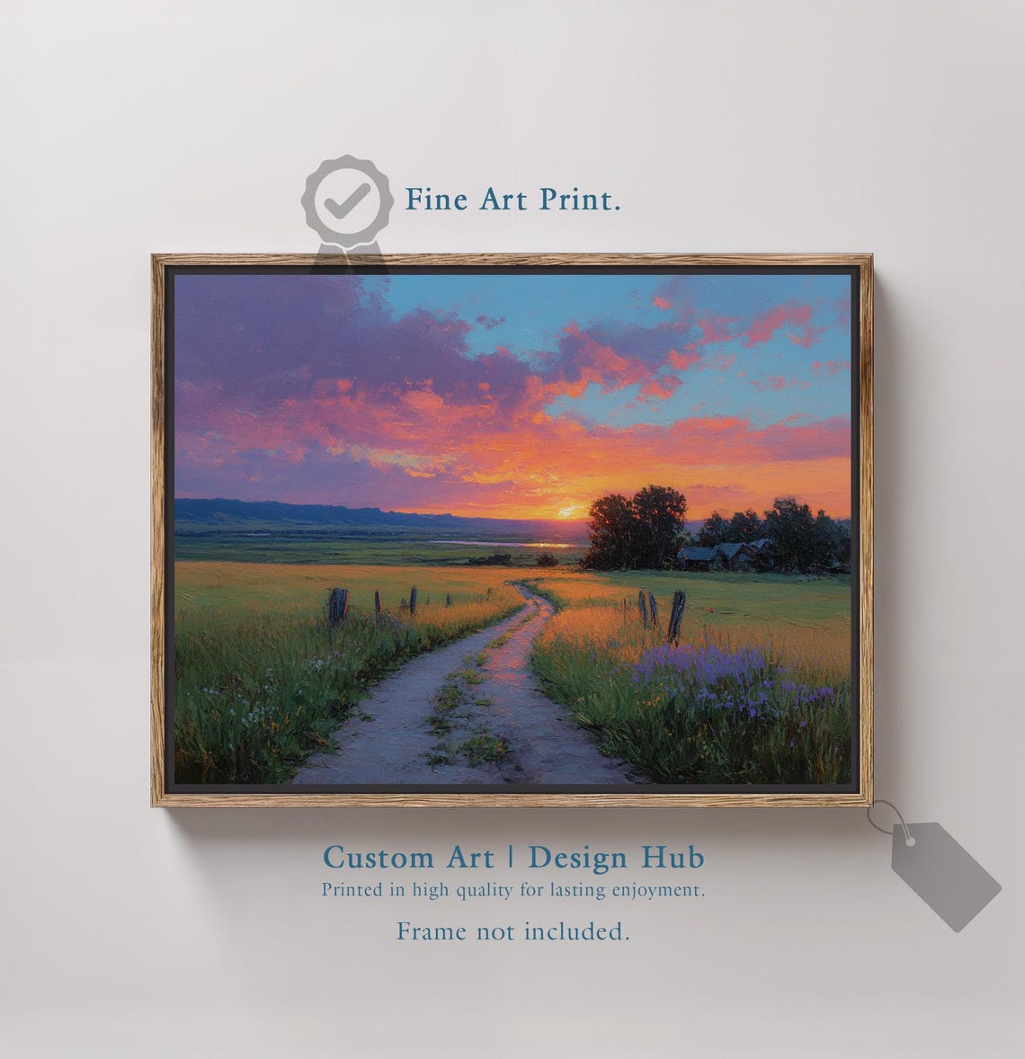 Sunset Country Road Golden Fields Purple Sky Impressionist Art Poster