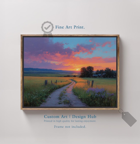 Sunset Countryside Painting Impressionist Landscape Art Print