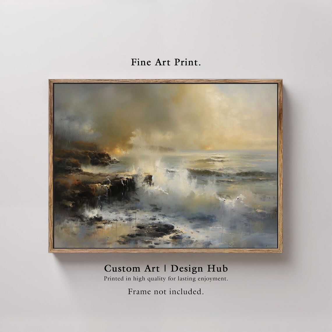 Moody Ocean Waves Painting Dramatic Rocky Shore Stormy Sea Poster