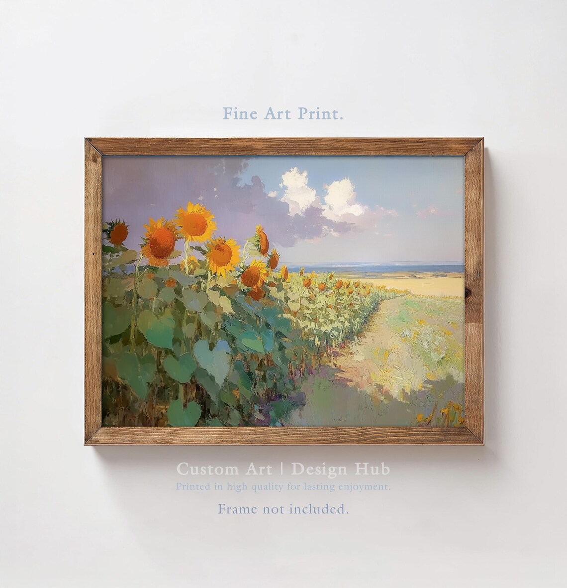 Sunflower Field Landscape, Vintage Art Print