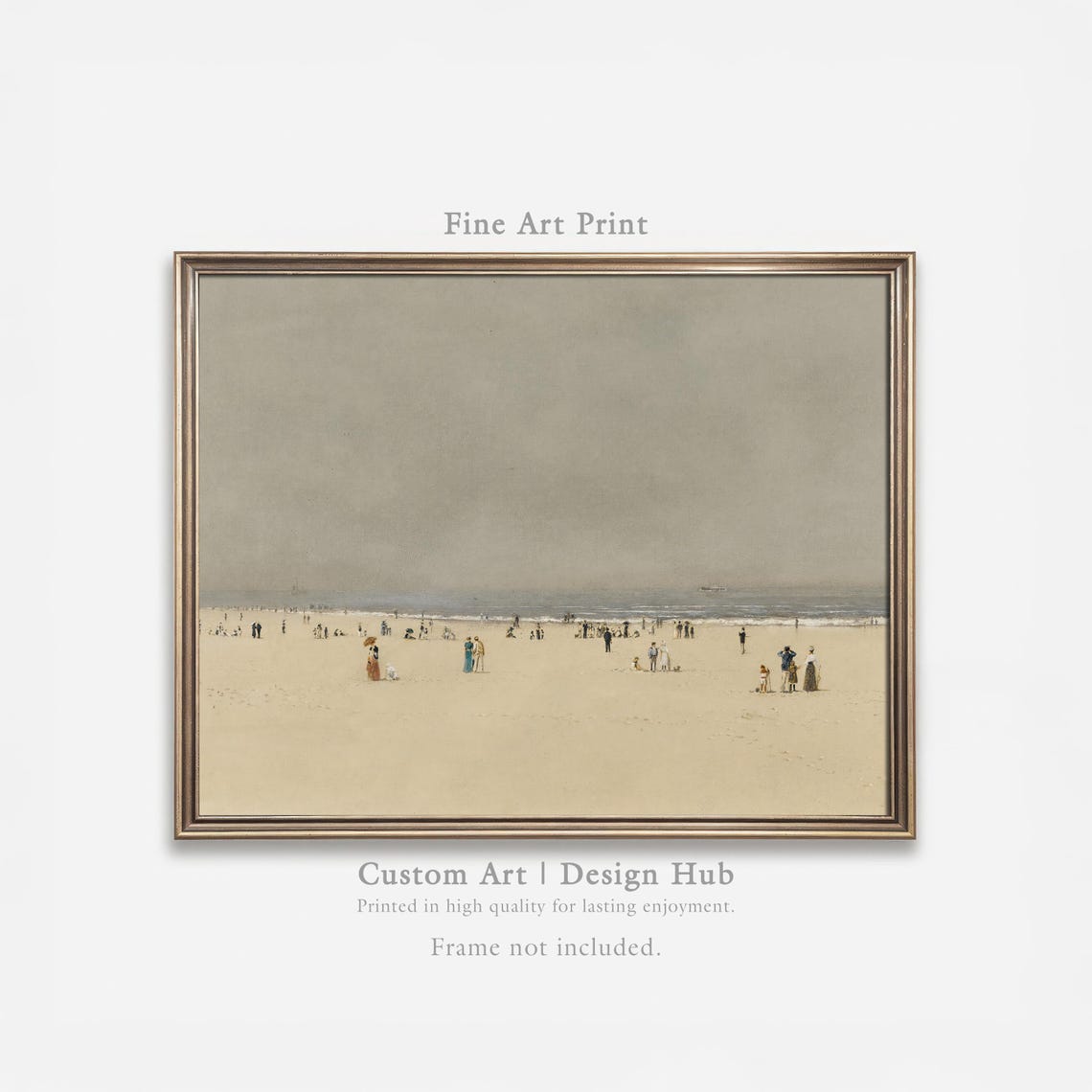 Vintage Beach Scene Figures on Sandy Shore Oil Style Art Print