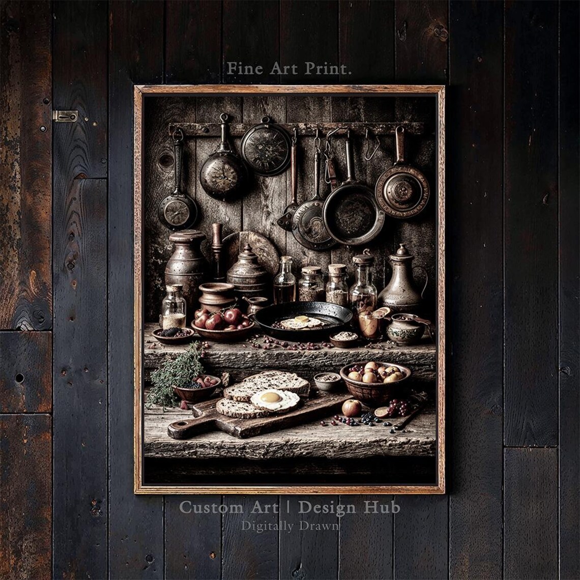 Rustic Kitchen Wall Art Print, Vintage Cookware Still Life