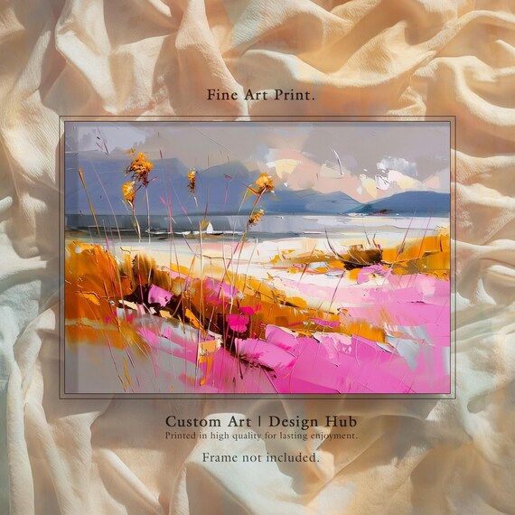 Pink And Orange Coastal Meadow Abstract Impressionist Art Wall Print