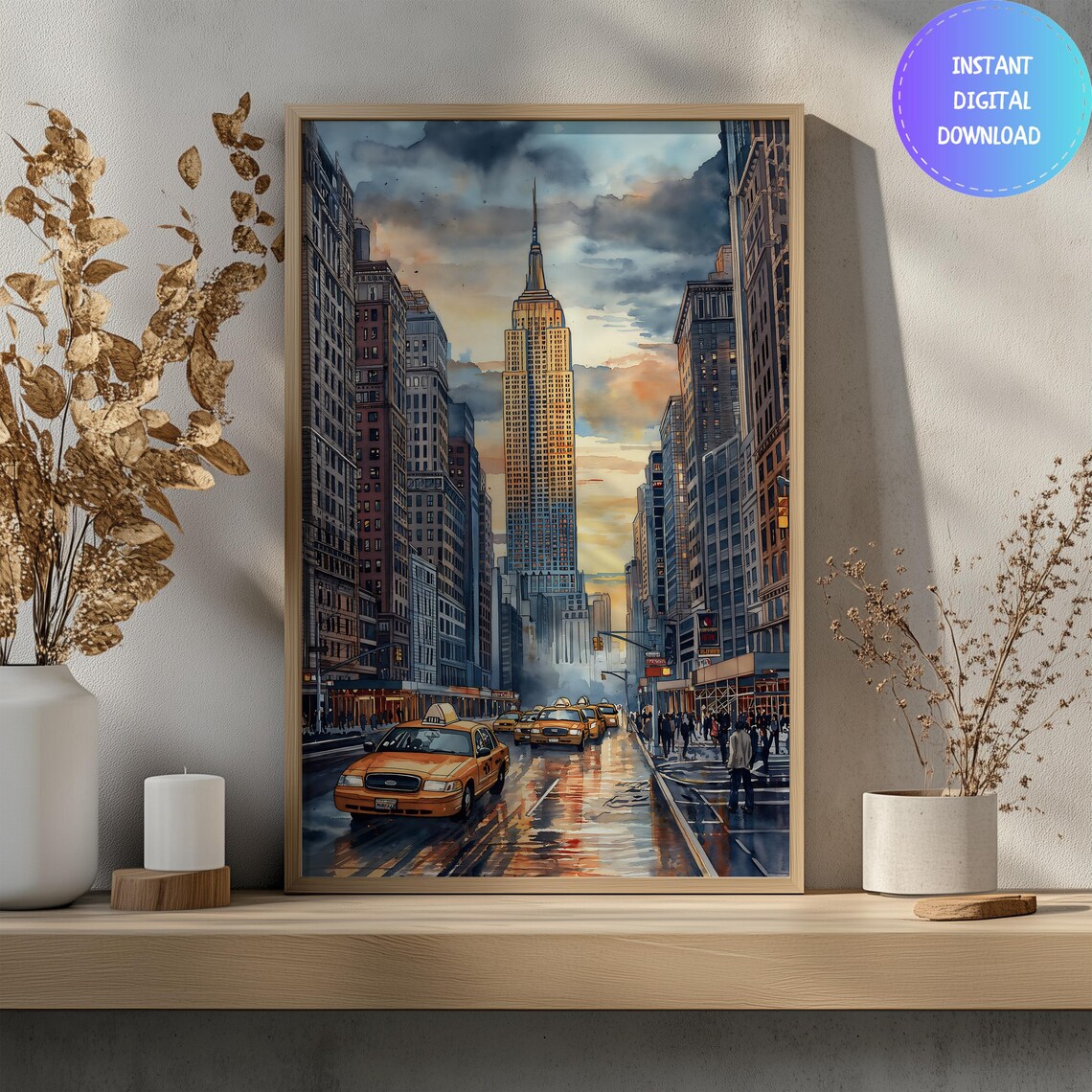 Watercolor New York City Travel Poster, Empire State Building - Image 3