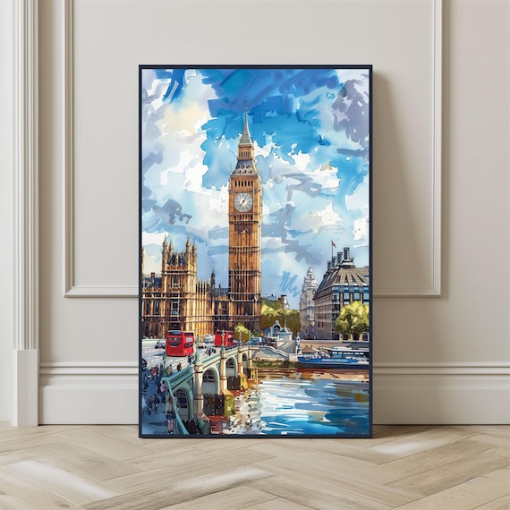 Watercolor London City Travel Poster, Big Ben England