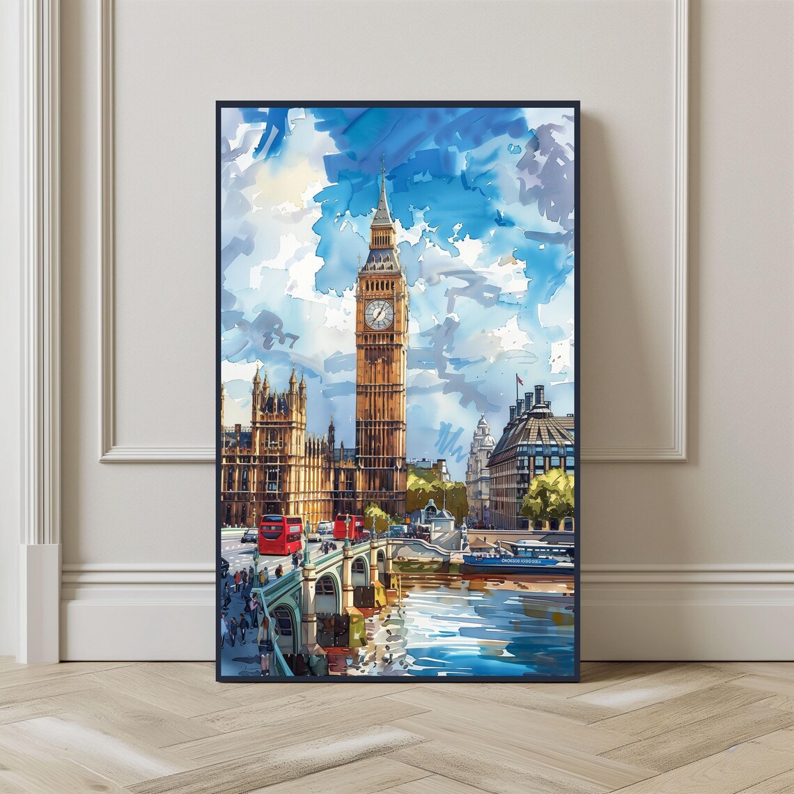 Watercolor London City Travel Poster, Big Ben England